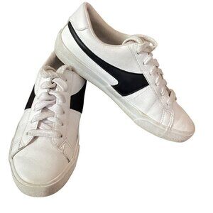 Rachel Zoe Genuine Leather Low Top Women’s Sneaker White & Black Sz 7.5 #318A